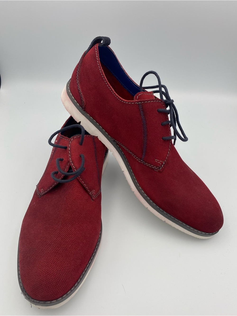 Bugatti Men's Red Canvas Derby Shoes with Navy Laces
